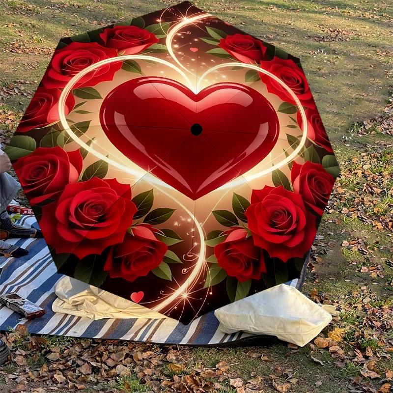 1pc heart roses Automatic Open/Close Umbrella Compact Folding Umbrella with 8-Rib Shaft for Women/Men, Elegant Birthday1242S