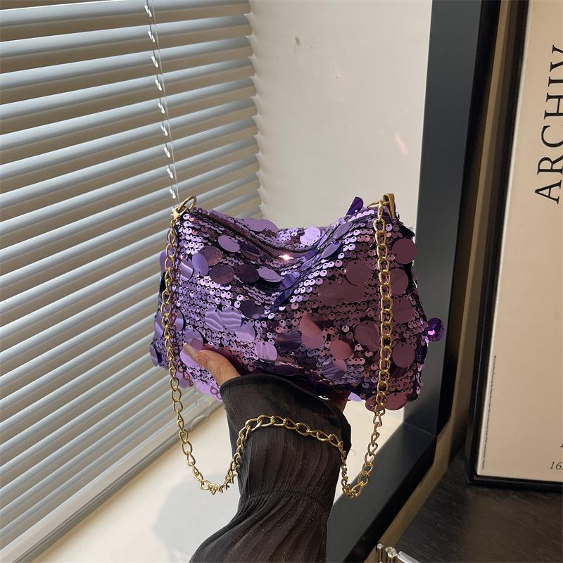 

Simple sequined bag women s new high-end fashion handbag niche versatile commuter shoulder bag фиолетовый
