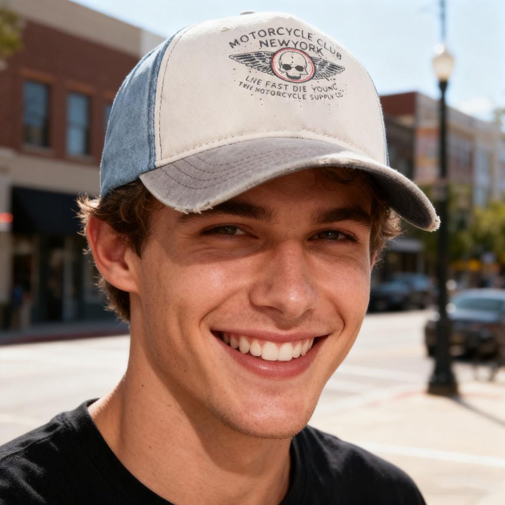 Retro Baseball Cap Cotton Washed Denim Trucker Hat Contrasting Color Distressed Pattern Print Hat Hat Unisex