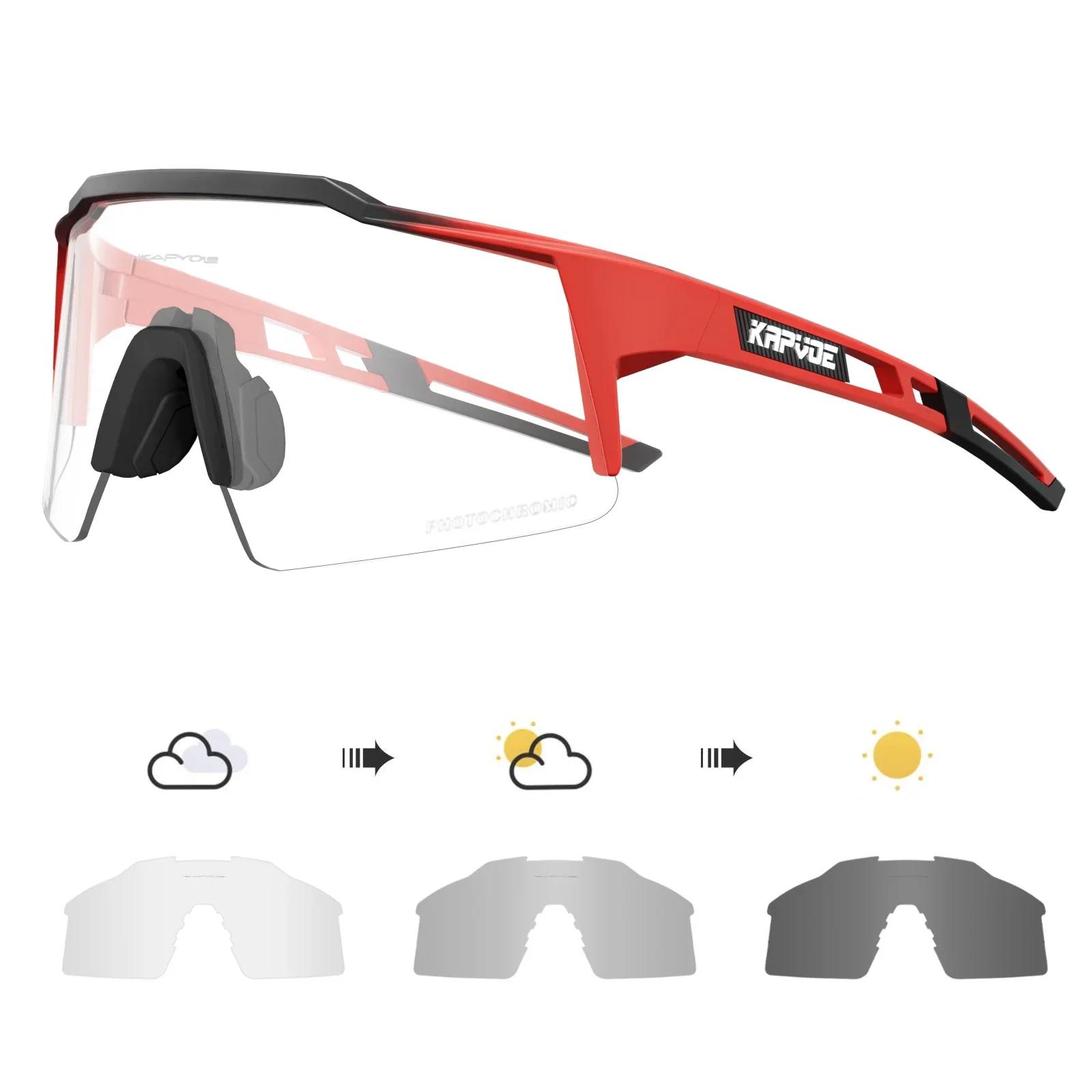 

Kapvoe Red Photochromic Cycling Sunglasses for Men Blue Photochromic Cycling Glasses Mountain New Bicycle Goggles Eyewear Sports Photochromic 1lens
