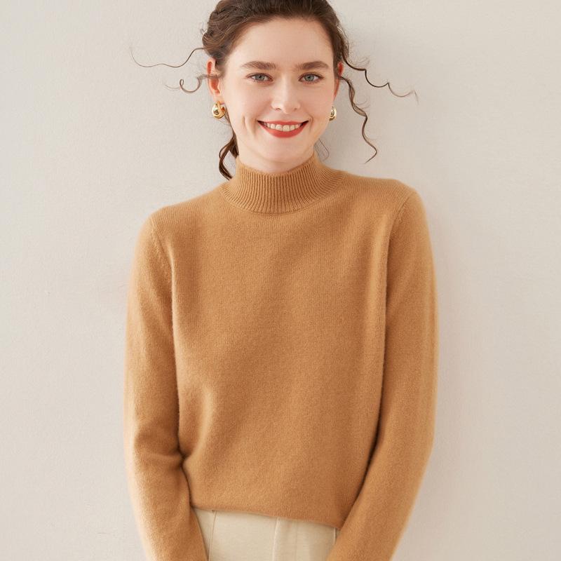 Women's Cashmere Knit Sweater - Soft, Warm, Long Sleeve Half-High Neck for Autumn & Winter
