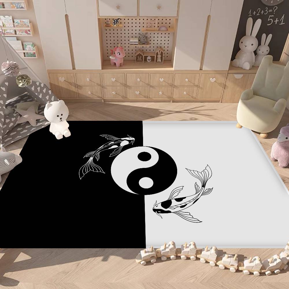 Chinese Tai Chi Bagua Yin Yang Door Mat Washable Non-Slip Living Room Sofa Chairs Area Mat Kitchen Bedside Area Rugs
