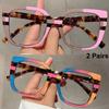 2 Pairs Oversized Square Glasses Women Fashion Patchwork Optical Frames Trendy Blue Light Blocking Multi-color Rim Eyeglasses