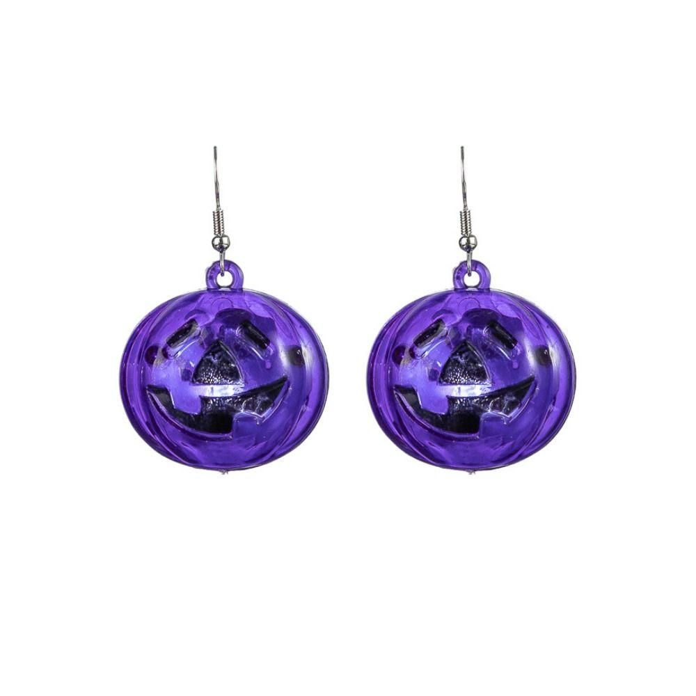 Luminous Halloween Pendant Pumpkin Dangle Ear Clips LED Skull Earrings Electric Black Cat Glowing Dangle Earrings