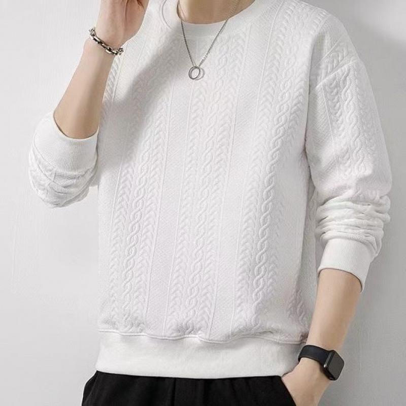 Men's Trendy Loose-Fit Cable Knit Sweatshirt - Round Neck, Long Sleeve, Autumn/Winter Stylish Comfort