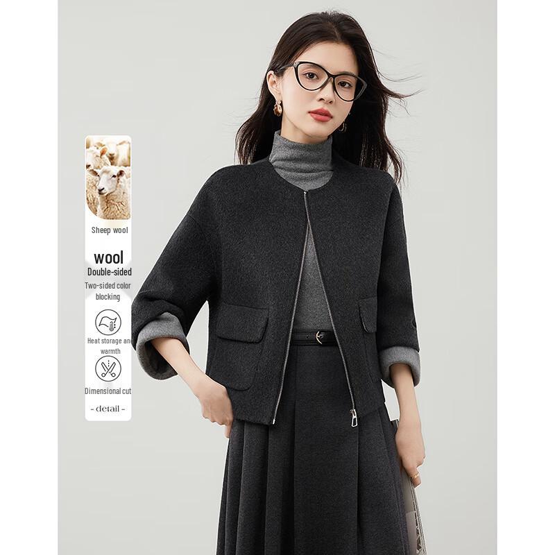 

Petite Women s Double-Sided Contrast Wool Blend Winter Coat M