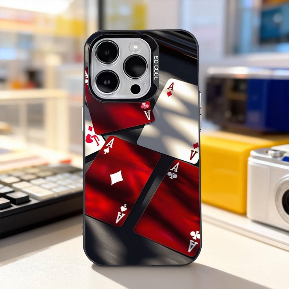 Poker Ace of Spades für iPhone 17, 16, 15, 14, 13, 12, 11, Pro, Max, Plus, E, Air, Mini – stoßfeste, schwarze, matte Hartschalen-Handyhülle
