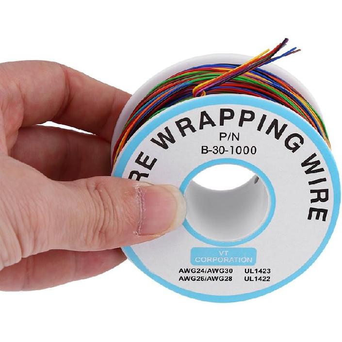 8-Color Copper Wire Wire-Wrapping P/N B‑30‑1000 250M 30AWG Wire Colored Insulation Test Wrapping Cable Single Core Wire Circuit Board OK Wire PCB