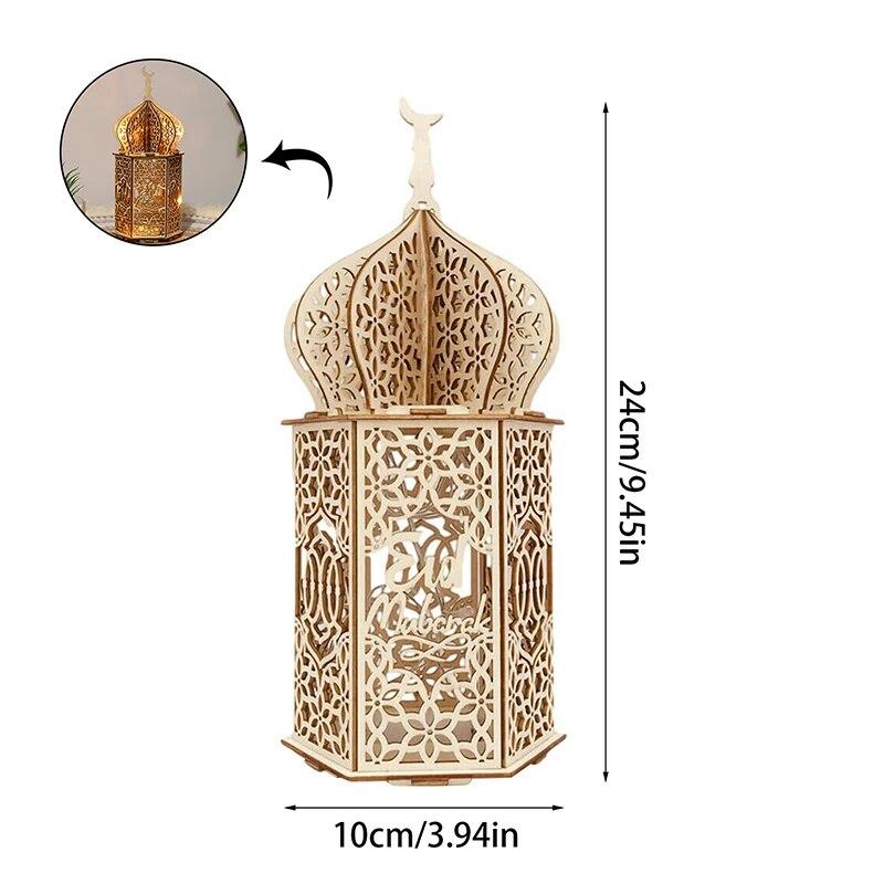 Ramadan LED Lamp Wooden Eid Mubarak Moon LED Light Muslim Islam Decorative Light Lantern For Home Decoration