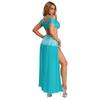 Womens Chiffon Wide Leg Pants Sequins Tassel Slit Belly Dance Culottes Cold Shoulder Crop Top Rhinestone Waist Set