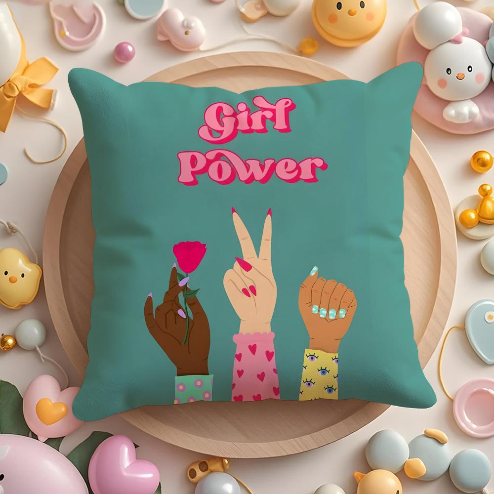 Feminist Girl Power Inspirational Quote Cushion Cover Plush Fabric Soft Double-Sided Printed Sofa Winter Home Gift Pillow Cover