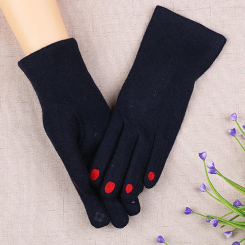 Cute Nail Polish Embroidery Cashmere Gloves Women Wool Velvet Thick Touch Screen Gloves Female Winter Warm Driving Gloves H100