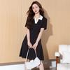 Korean Version of Summer New Splicing Contrasting Color Polo Collar Dress Women's Waist Short-sleeved Urban Style Short Skirt Wholesale