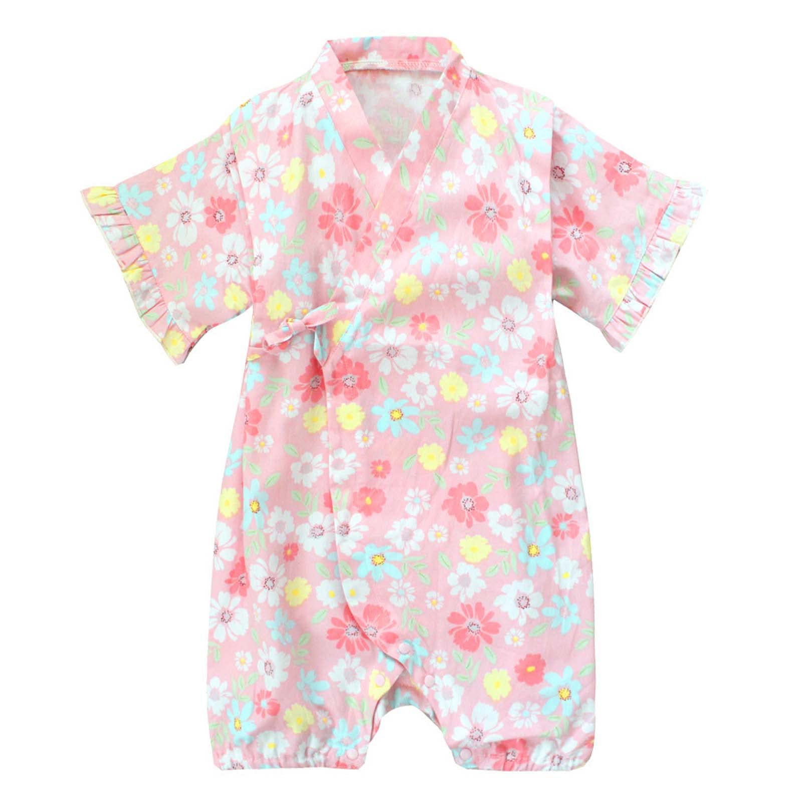 

Baby Boys Girls Yukata Jinbei Romper Coverall Summer Baby Clothes Floral Pattern Clothing Cotton HF122 [SLINX] & Short-Sleeved Front-Opening розовый