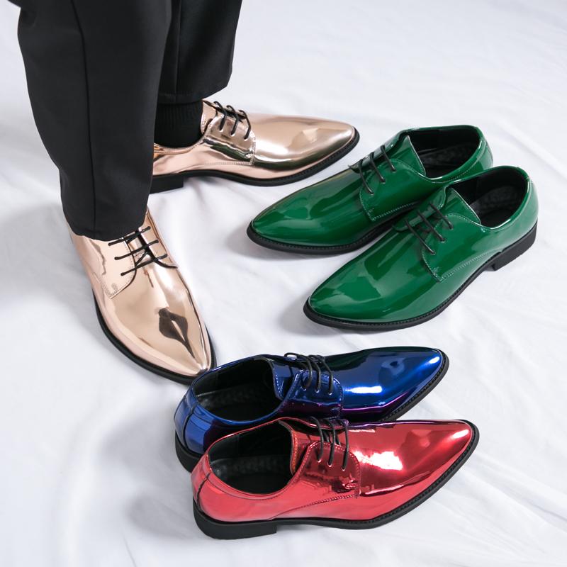 Men Dress Patent Leather Derbys Red Green Blue Gold Color Party Club Shoes Tuxedo Wedding Shoes Plus Size