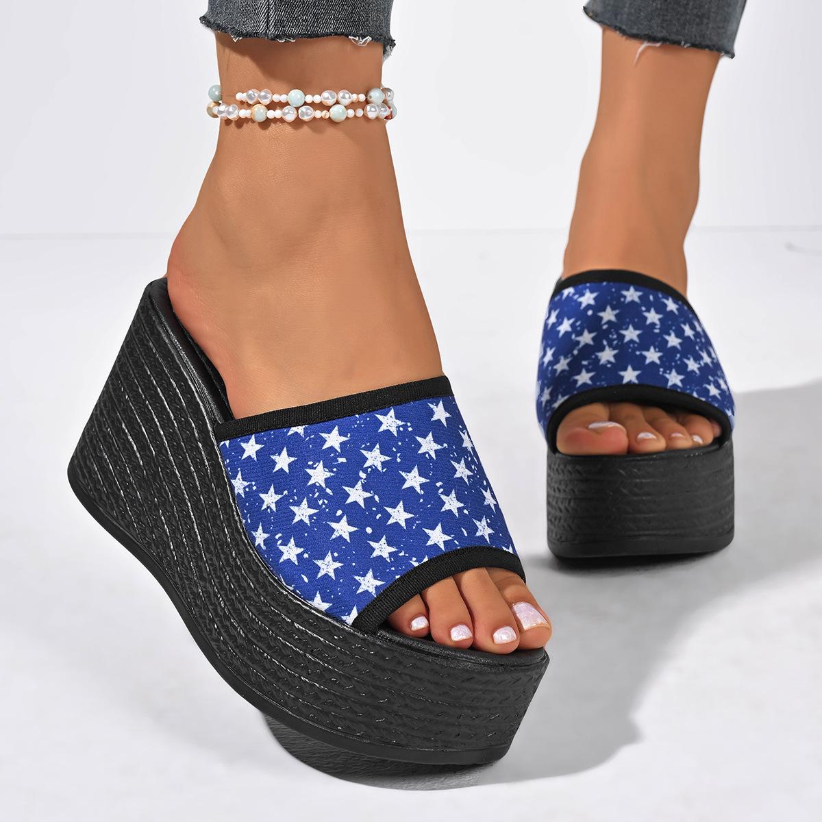 

Женские модные сандалии большого размера на танкетке с толстой подошвой, женские шлепанцы с открытым носком 43 синий