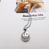 Japanese-Korean Fashion Rhinestone Smile Face Pendant Necklace in Titanium Steel with Rose Gold Plating