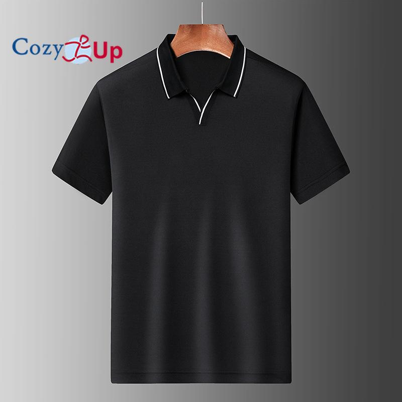 Kuscheliges Herren-Poloshirt mit Unifarbe und einfachem Scherenschnittkragen