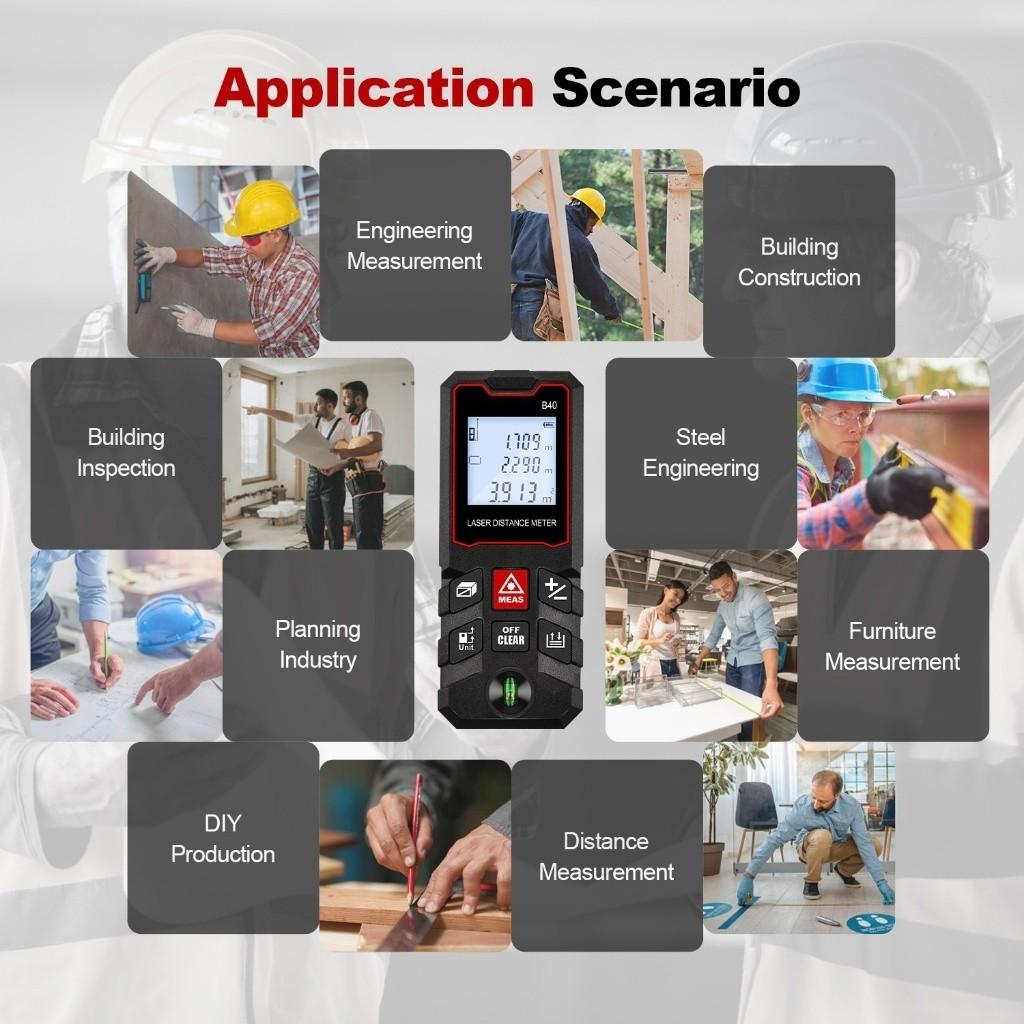 40m-100m Portable Laser Distance Meter Professional Laser Rangefinder Handheld Measuring Distance Area Volume Tool