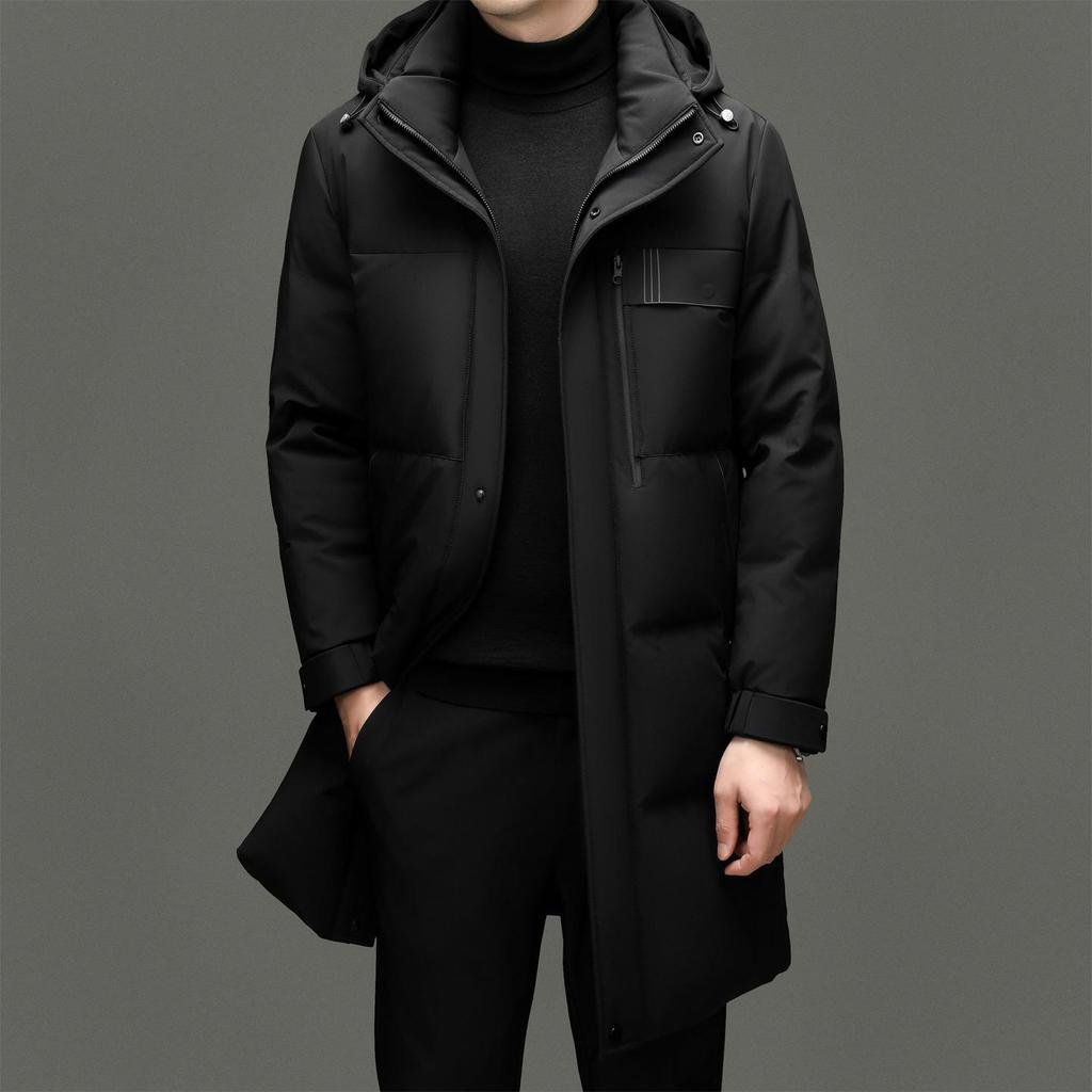 Men's Casual 90% White Duck Down Hooded Jacket - 2025 Winter Middle-aged Business Outerwear