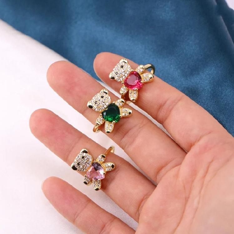Colored Crystal Heart-shaped Opening Adjustable Ring Handmade Jewelry Party Gift