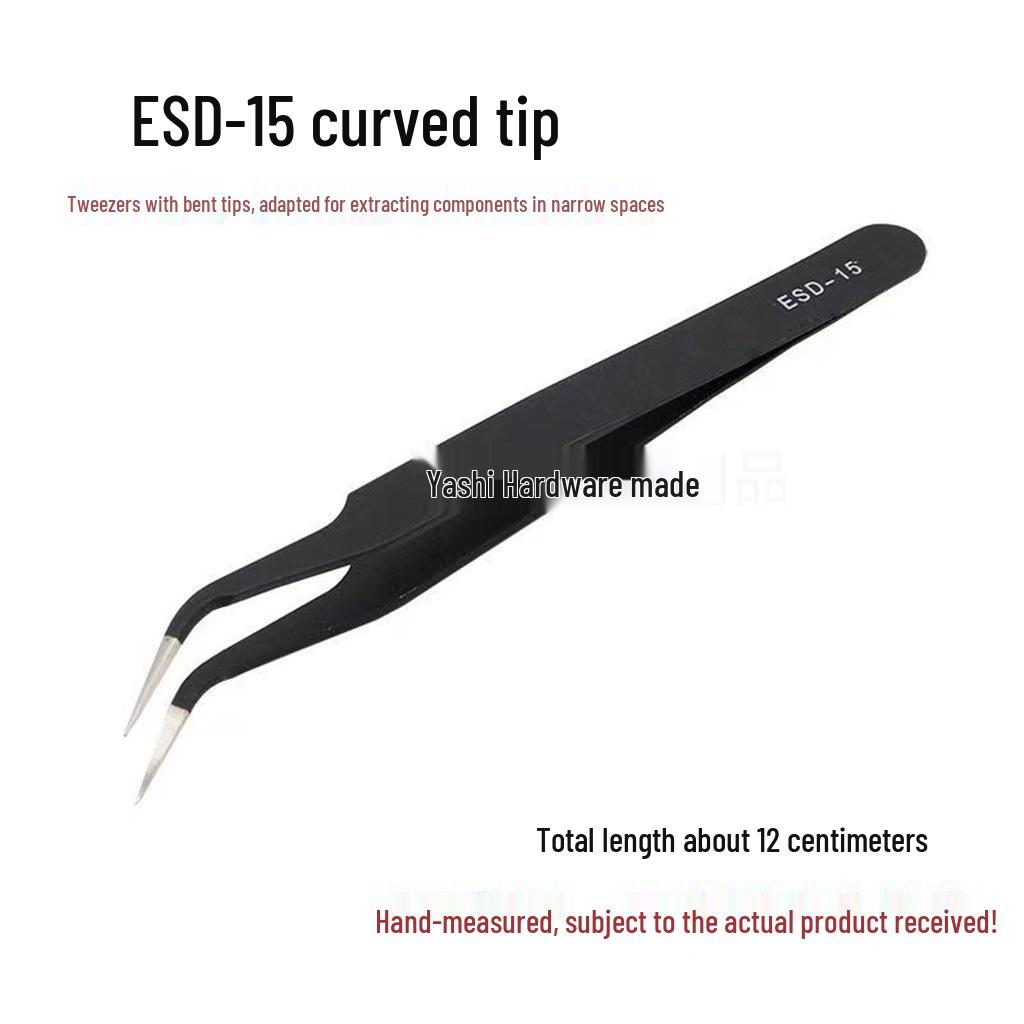 Black Anti-Static Stainless Steel Curved Tip Tweezers Set for Nail Art, Journaling, and Repairs