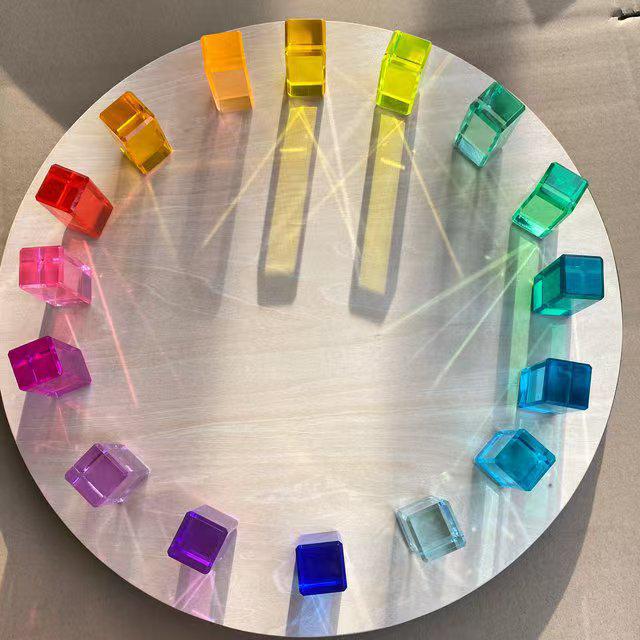 Transparent Rainbow 3D Building Blocks: Educational Acrylic Cubes for Children