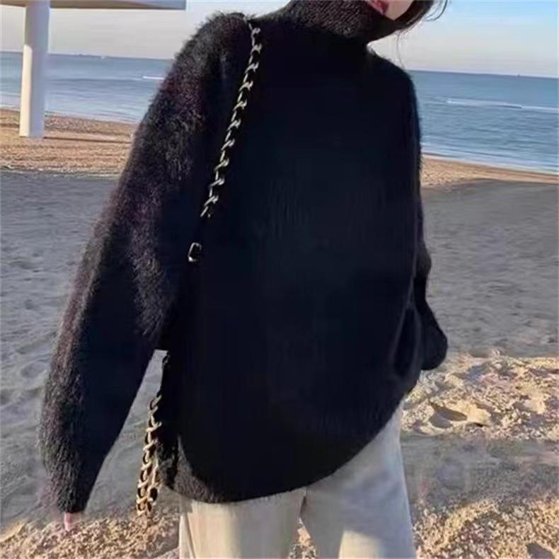 Women's Soft & Fluffy Faux Mink Fur High Neck Pullover Sweater - Autumn/Winter Trend