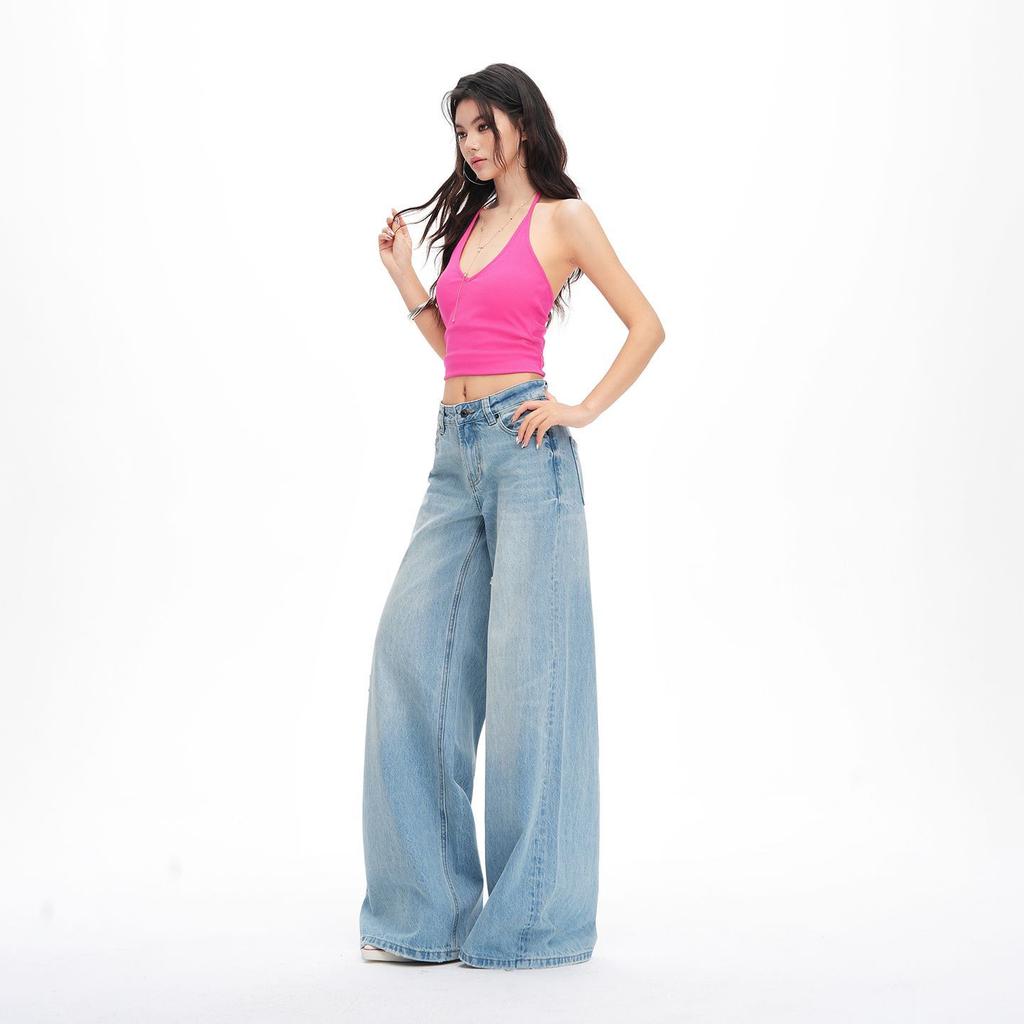 Frühling Sommer Schwer Vollstern Strasssteine Gürtel Design Schlank Weites Bein Jeanshose Für Damen Lässige Hose Übergröße Jeanshose