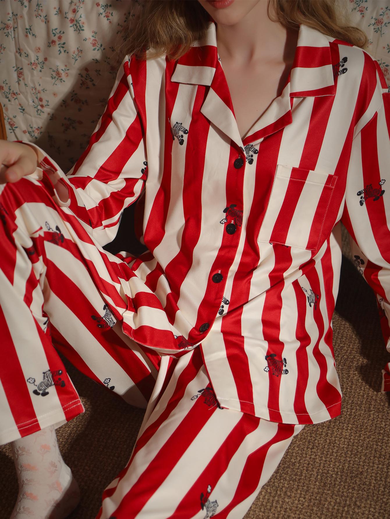 

Женская пижама из двух частей, брюки с длинным рукавом, домашняя одежда, весна и осень, зима, в полоску, комплект-кардиган S