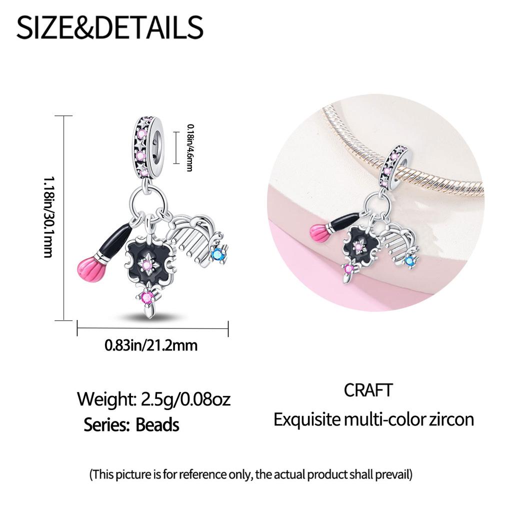 Comb, Makeup Mirror Charms Copper Original Beads Fit Originalcharms Bracelet Beads Jewelry Gifts For Women