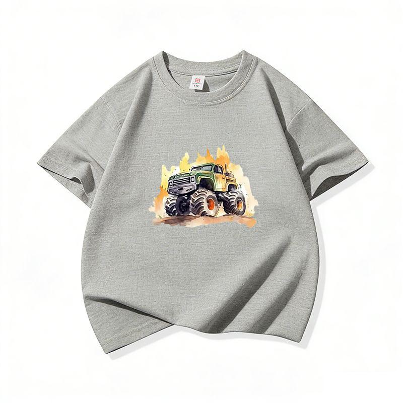 Kids Cotton T Shirt Playful Splash Offroad Car Print Crew Neck Short Sleeve Tee Casual Boys Girls Summer Tops