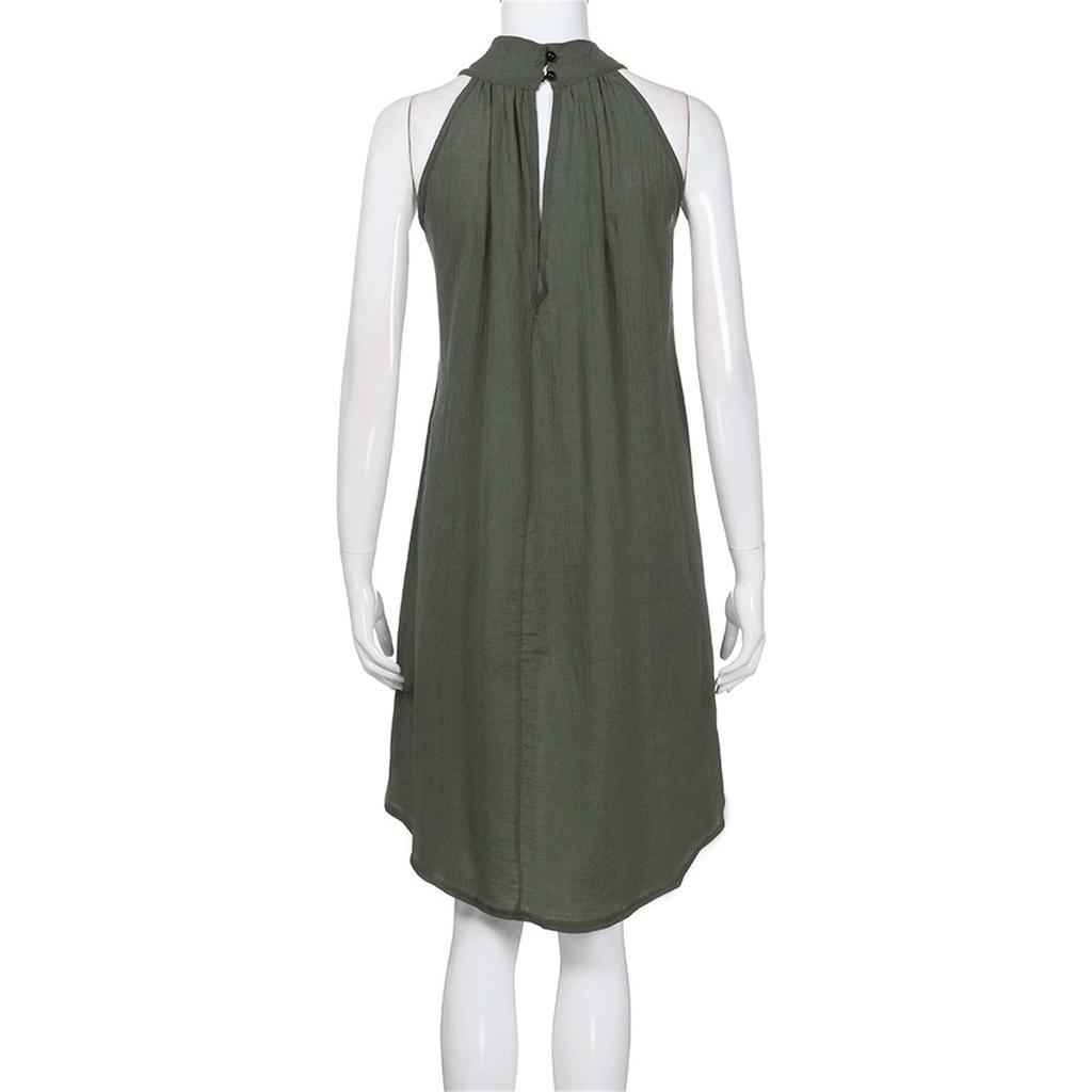 Dámské Sexy Letní Barevné Kulatý Výstřih Skládané Bez Rukávů Šaty