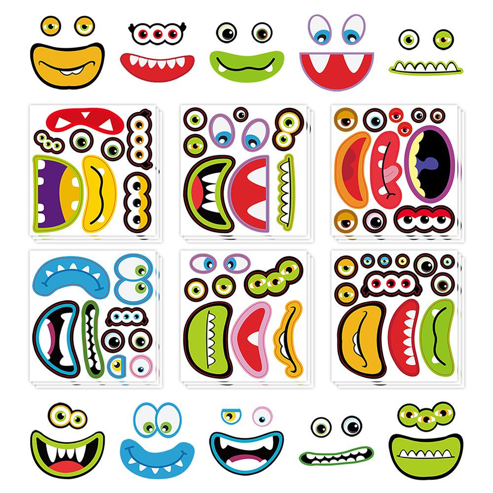 

6 Мультяшные наклейки-пазлы с меняющимися лицами монстров, Мультяшные креативные граффити, Забавные наклейки для заметок своими руками