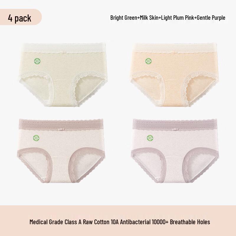 Urban Lady Women's Class A Medical Cotton Antibacterial Lace Briefs 4-Pack