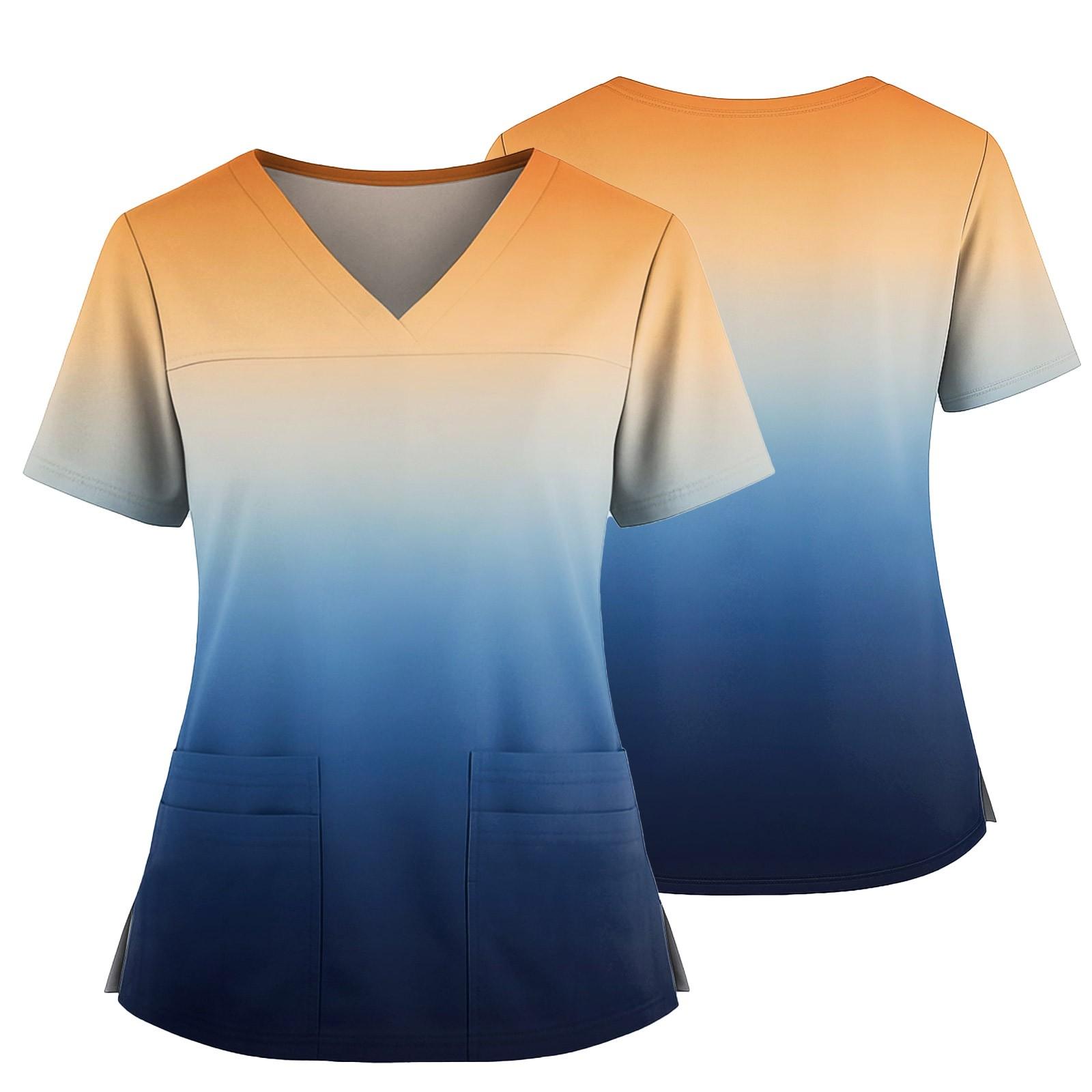 

Женский повседневный топ с принтом, V-образным вырезом, карманом, боковым разрезом и короткими рукавами XXXXL