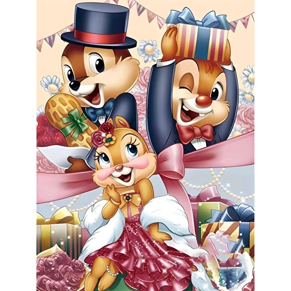 

Disney Diamond Painting Chipn Dale and Chris Celebration Party Illustration 5D Diamond Painting Art Embroidery Cross Stitch Room Decoration Round 20x30cm