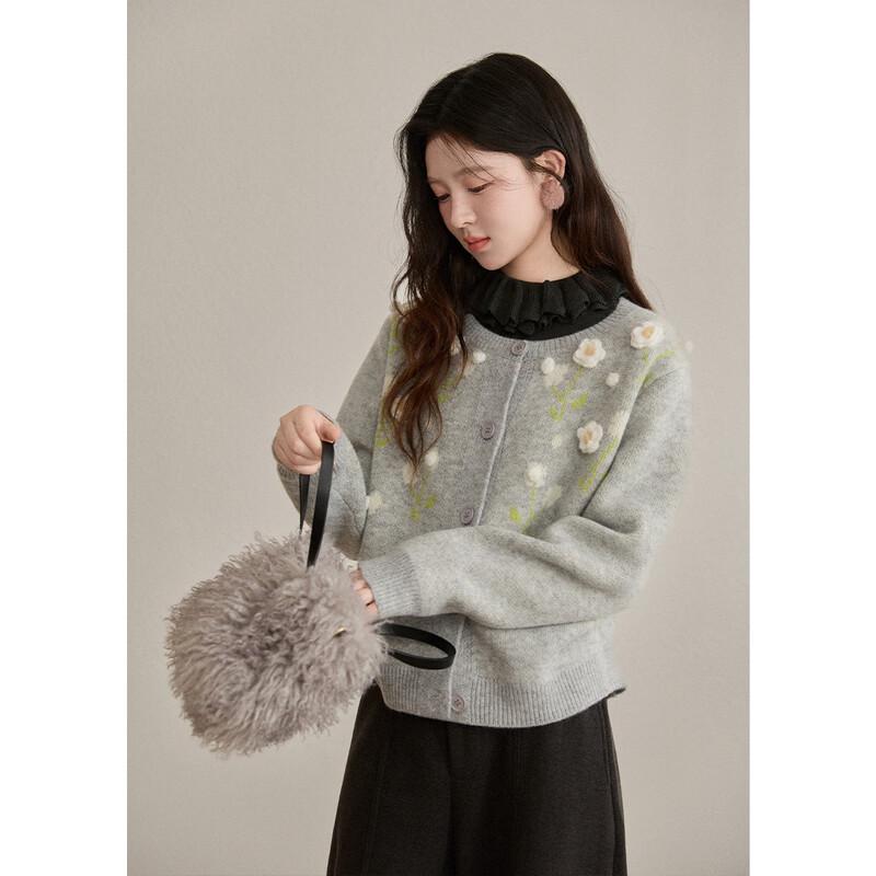 Women's Vintage 3D Floral Crocheted Fleece-Lined Knit Sweater