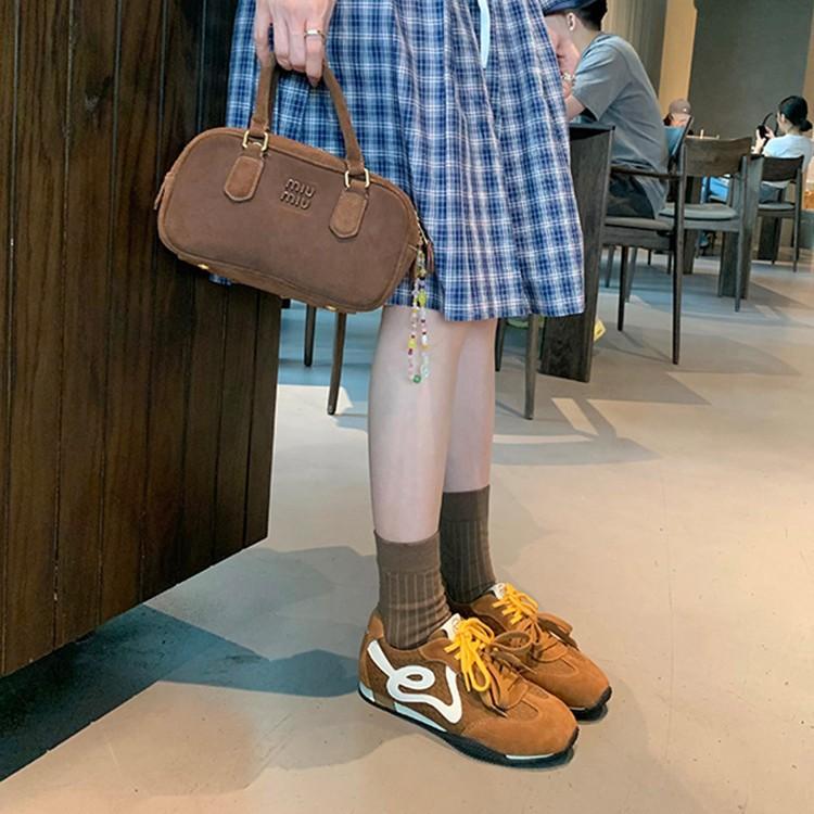 2025 autumn retro contrasting color mandarin duck shoelaces texture casual board shoes women's round head versatile platform German training shoes