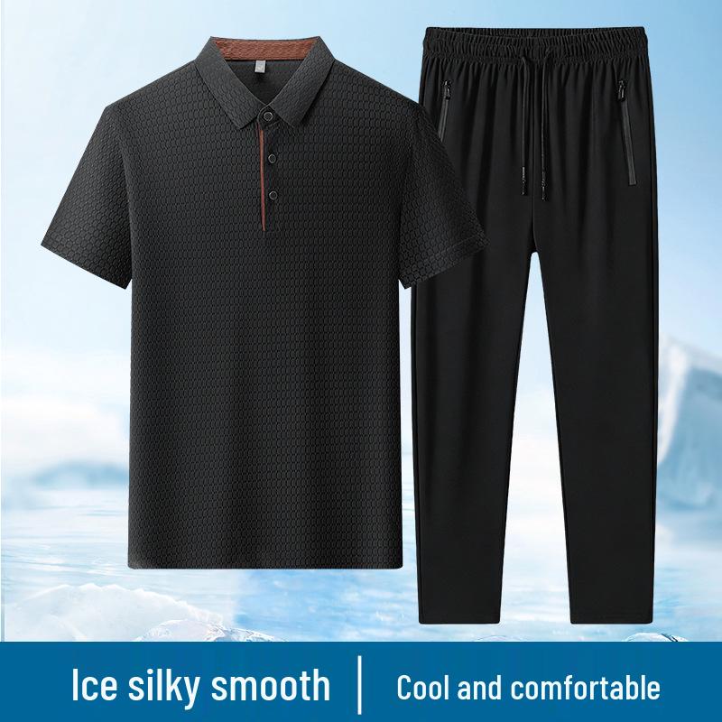 2026 Summer Quick-Dry Business Casual Polo Shirt & Joggers Set for Middle-aged and Elderly Dads
