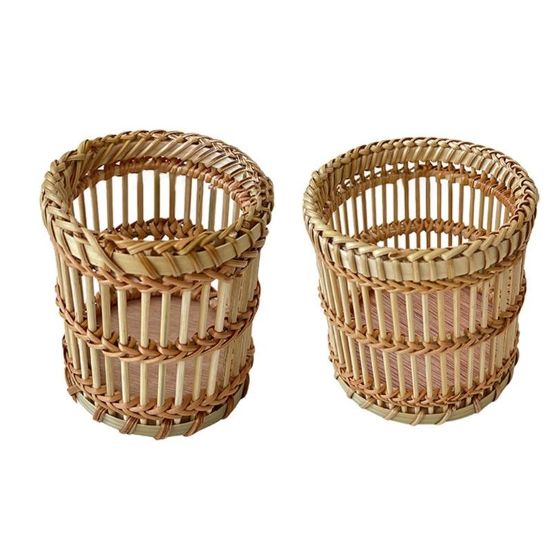 Multipurpose Handwoven Vases Sturdy Rattan Basket Pots Portable Accessories for Country Styles Household Accent