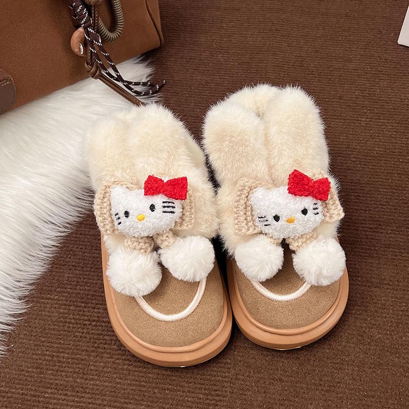 Cute Cartoon Women's Snow Boots 2025 New Autumn and Winter Thick-soled Heightened Velvet Thickened Velcro Cotton Shoes