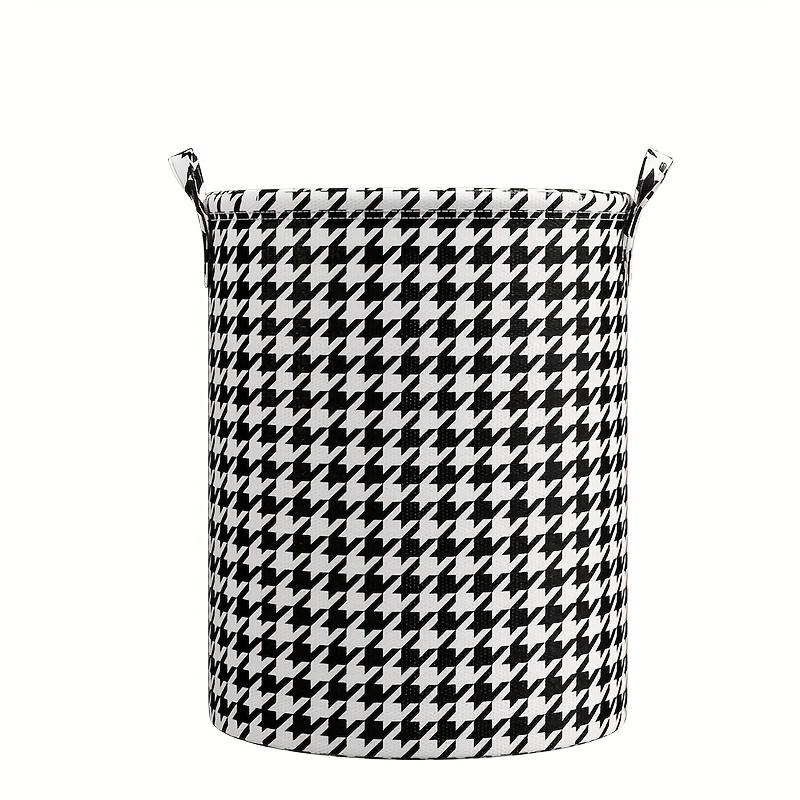 1pc Classic Houndstooth Fabric Storage Basket with Handles, Foldable Multipurpose Laundry Hamper for Toys and Clothes, Home Organization Container
