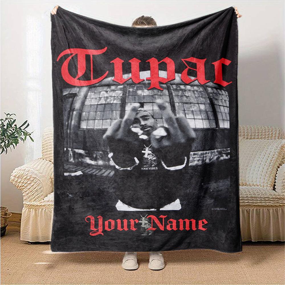 2pac Customize Your Name Blanket Lightweight Customizable Blanket Comfortable Perfect for Nap Seaside Office Living Room Four Seasons Multipurpose