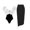 Solid Red Flower One Piece Swimsuit Luxury Women Swimwear Sexy Swim Suit Deep V Monokini Off Shoulder Bodysuit Bathingsuit