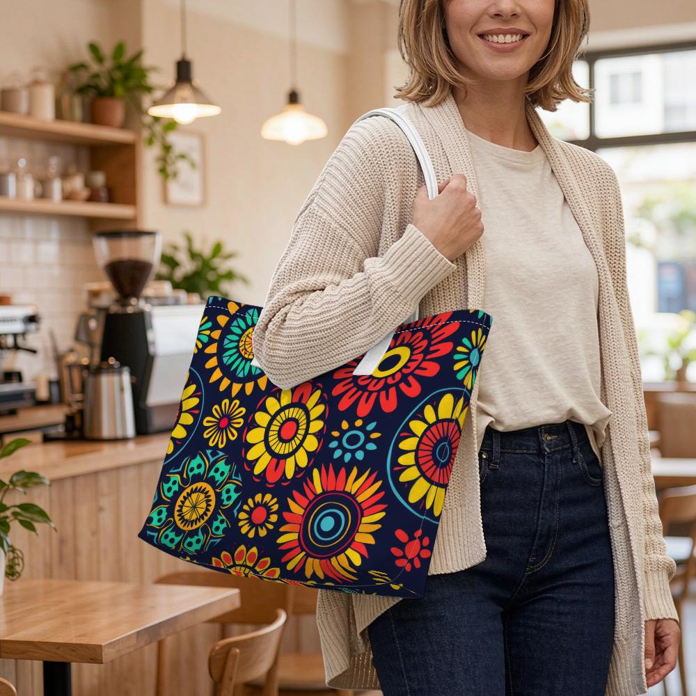 Colorful Floral Printed Tote Bag Fashion Ladies Daily Casual Large Capacity Shoulder Handbag for Outdoor Shopping