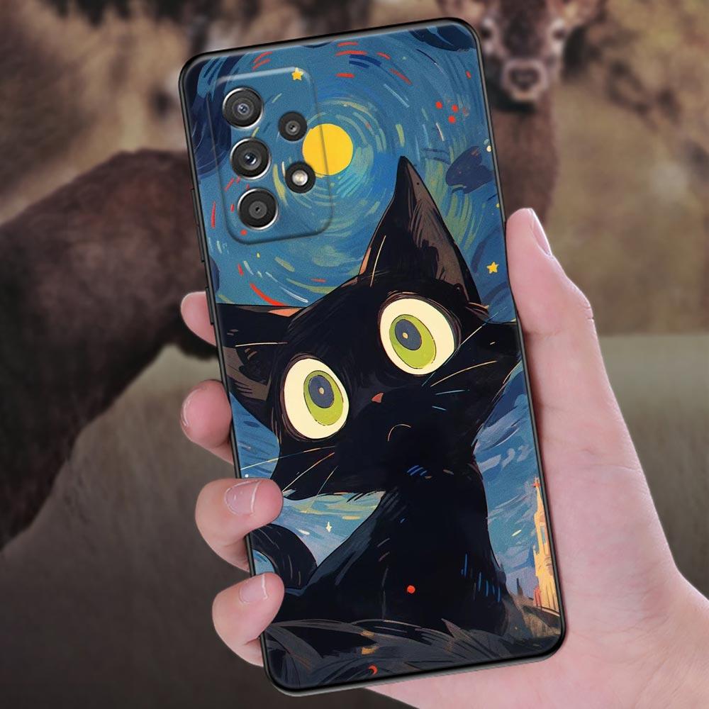 Painting Starry Sky Cat Phone Case For Samsung Galaxy A57 A56 A37 A55 A36 A26 A54 A52 A35 A34 A25 A17 A16 A15 A07 A06 Soft Cover