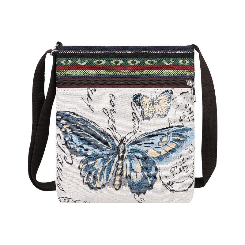 Ethnic Elephant & Butterfly Embroidered Crossbody Bag - Women's Cultural Canvas Shoulder Accessory