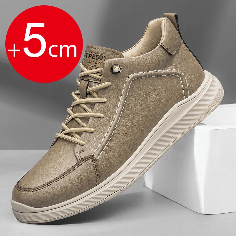 Herrsneakers äkta läder herrstövlar ökade 5 cm snörning sport casual arbetsskor hög topp läder herrankelstövlar