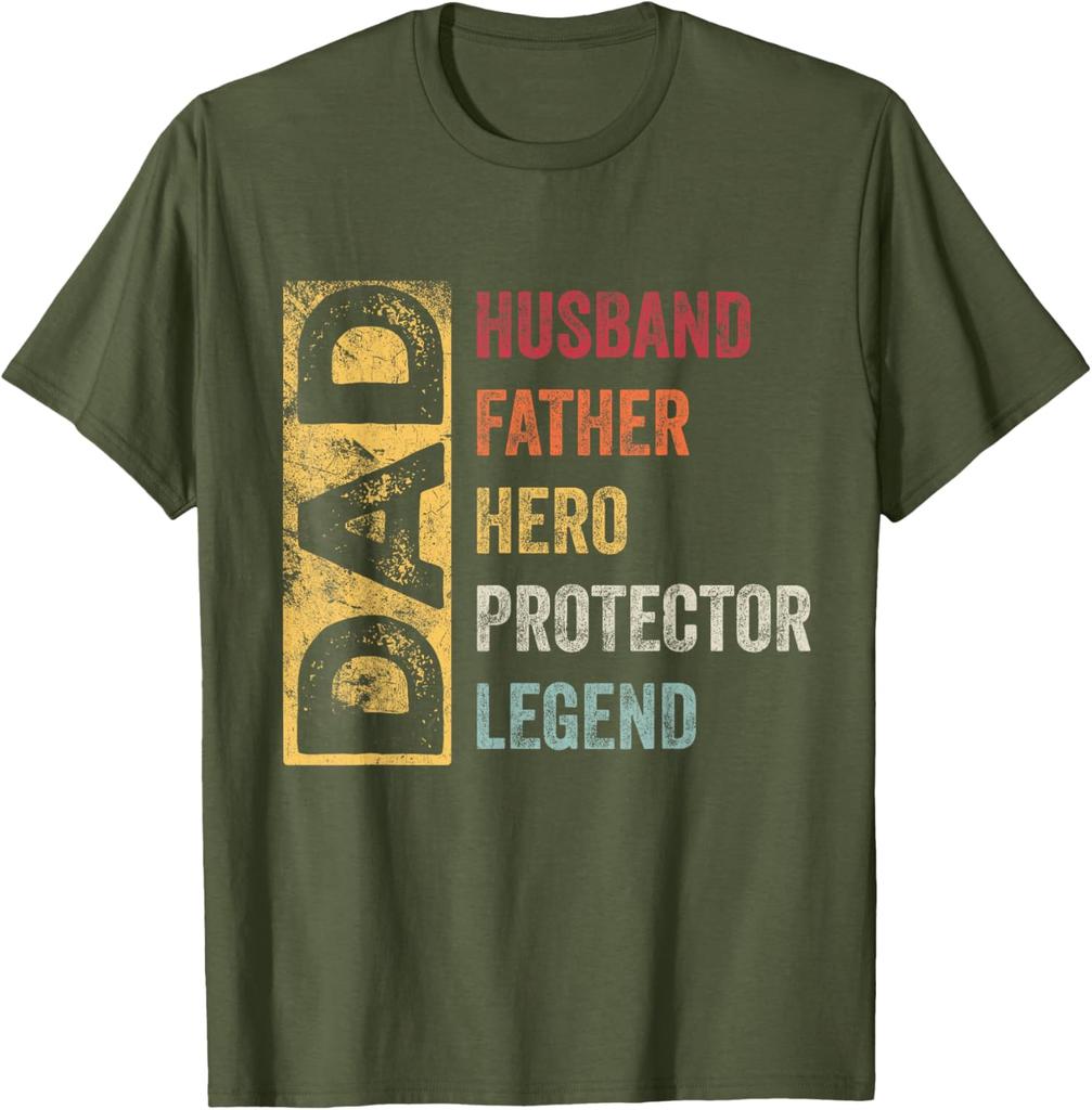 Dad Husband Father Hero Protector Legend Retro Graphic TShirt Men Vintage Tee